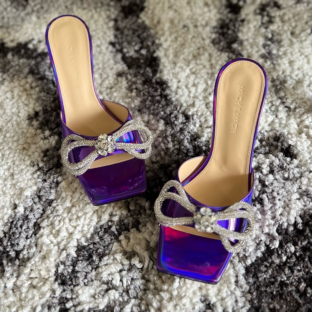 MACH & MACH Purple Iridescent Double Bow Mule Sandals size 9 (NEW)